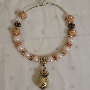 Handmade Silver Wired Beaded Bracelet with Pineapple Charm